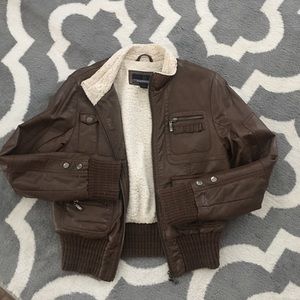 Brown leather jacket with sheepskin lining